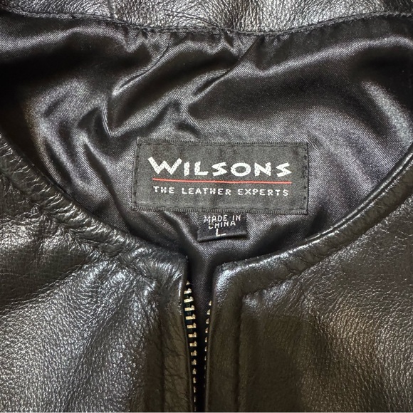 Wilsons Leather Womens Black Leather Zip-Up Vest large moto biker model off duty - Picture 5 of 5